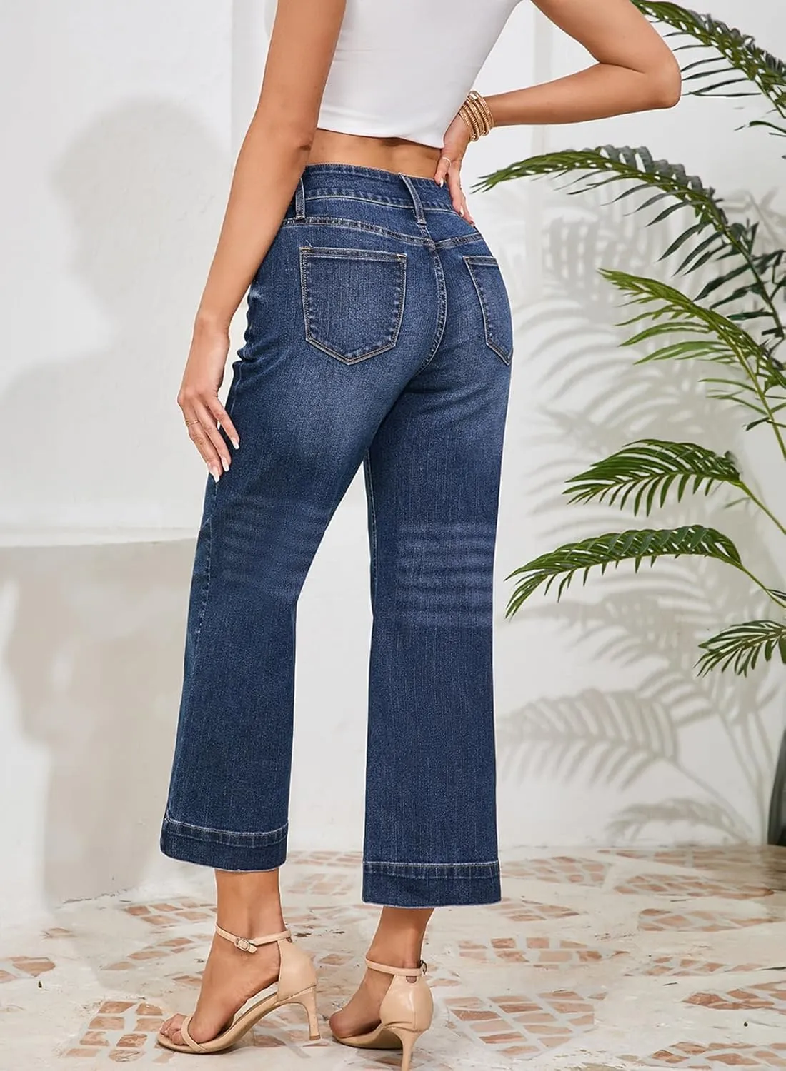 Dokotoo Womens Summer Jeans High Waisted Wide Leg Baggy Jeans for Women Stretch Denim Pants