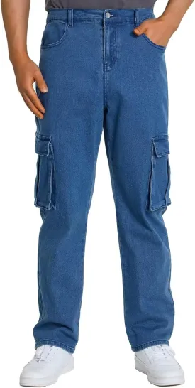 EDITCOZY Men's Cargo Jeans Elastic Waist 6 Pockets Loose Fit Carpenter Jeans Straight Leg Relaxed Fit Pants