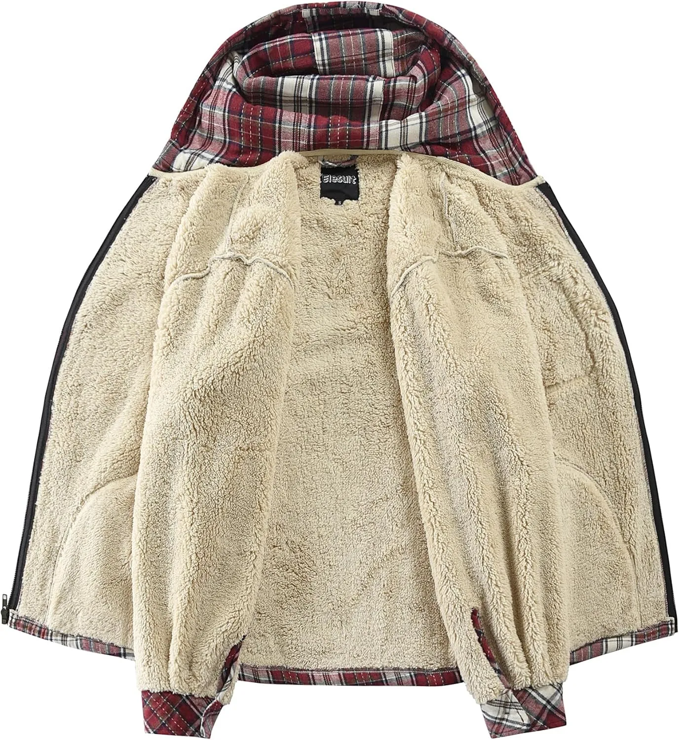 Elesuit Men's Full Zip Fleece Flannel Jackets Shirt Plaid Cotton Hoodies Soft Warm Coat for Men with Hood