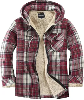 Elesuit Men's Full Zip Fleece Flannel Jackets Shirt Plaid Cotton Hoodies Soft Warm Coat for Men with Hood