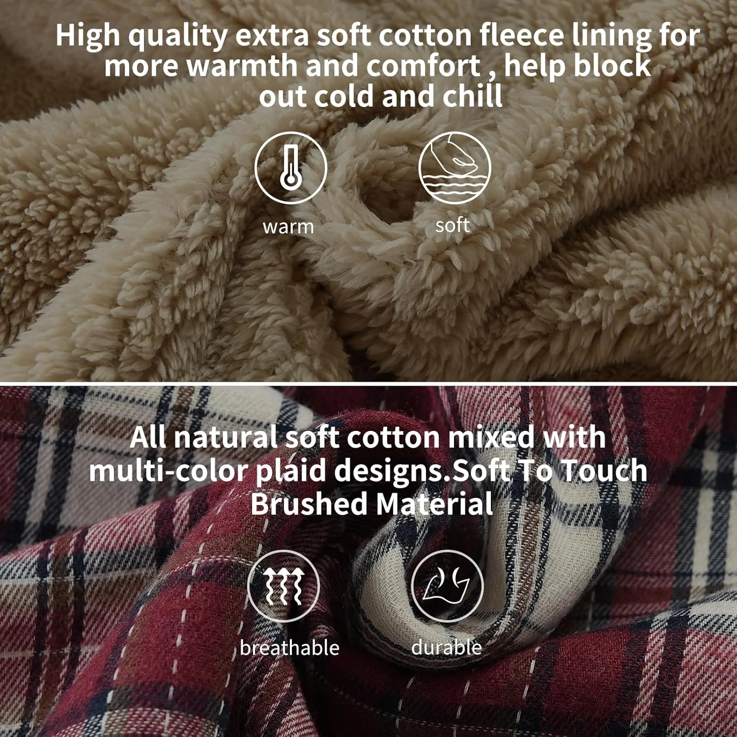 Elesuit Men's Full Zip Fleece Flannel Jackets Shirt Plaid Cotton Hoodies Soft Warm Coat for Men with Hood