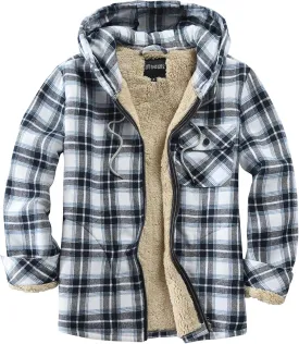 Elesuit Men's Full Zip Fleece Flannel Jackets Shirt Plaid Cotton Hoodies Soft Warm Coat for Men with Hood