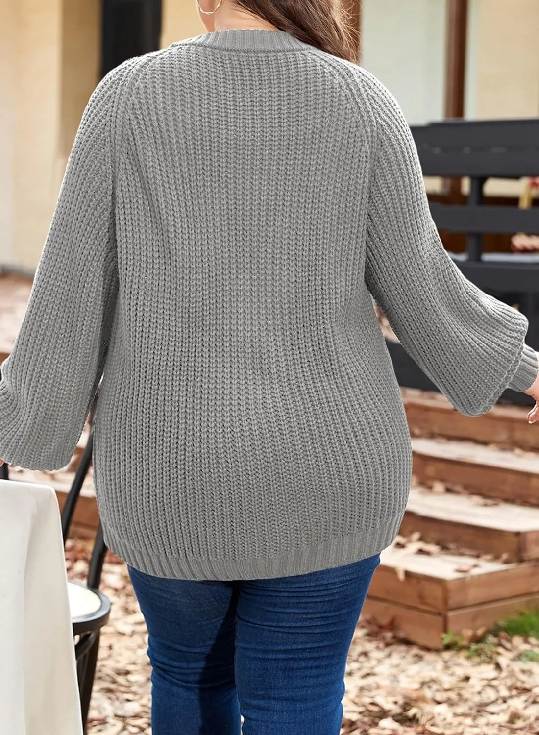 Eytino Womens Plus Size Cardigan Sweater Long Sleeve Button Down Chunky Knit Open Front Cardigans Outwear(1X-5X)