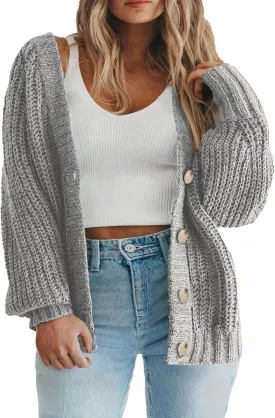 Eytino Womens Plus Size Cardigan Sweater Long Sleeve Button Down Chunky Knit Open Front Cardigans Outwear(1X-5X)