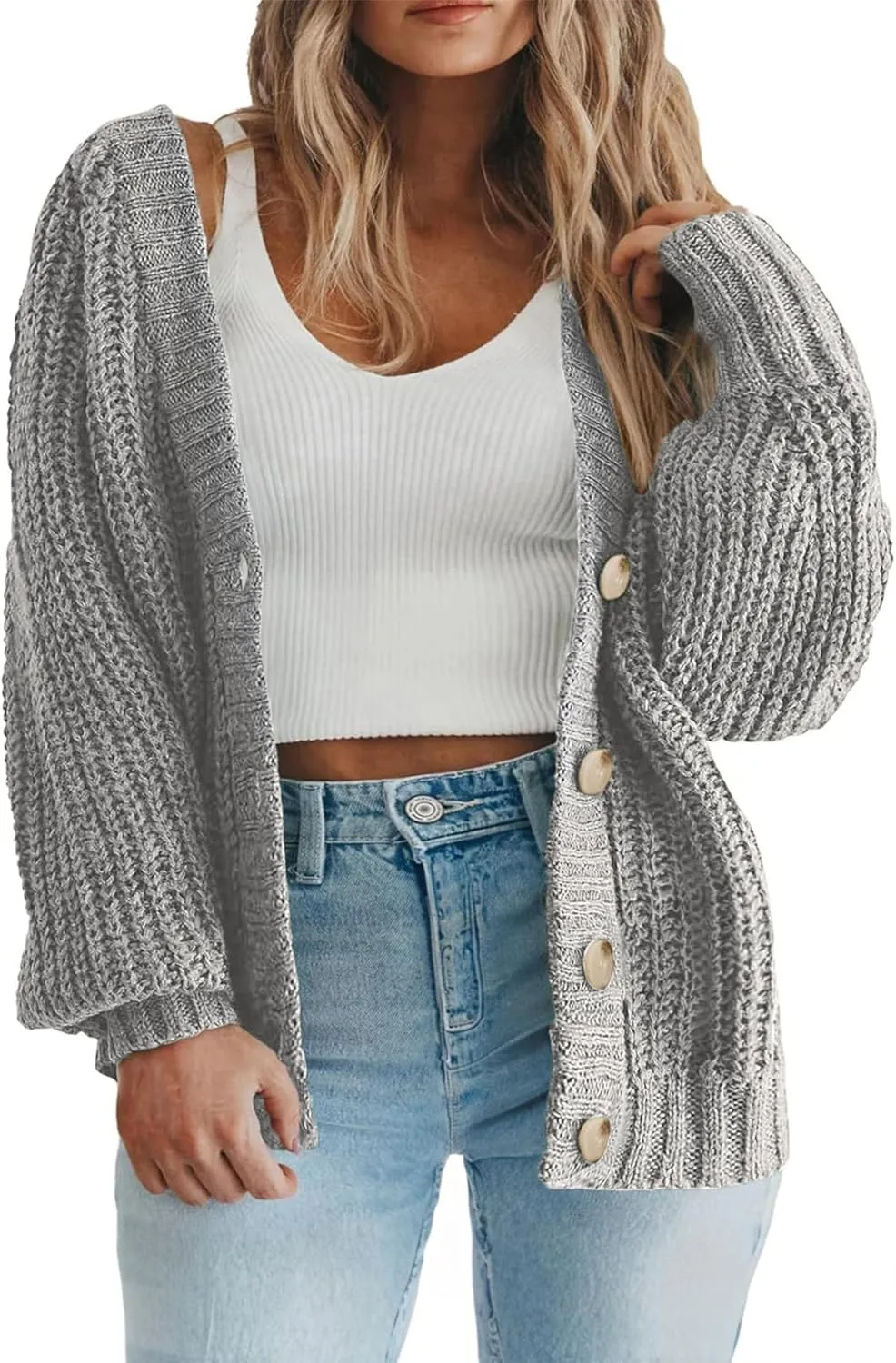 Eytino Womens Plus Size Cardigan Sweater Long Sleeve Button Down Chunky Knit Open Front Cardigans Outwear(1X-5X)
