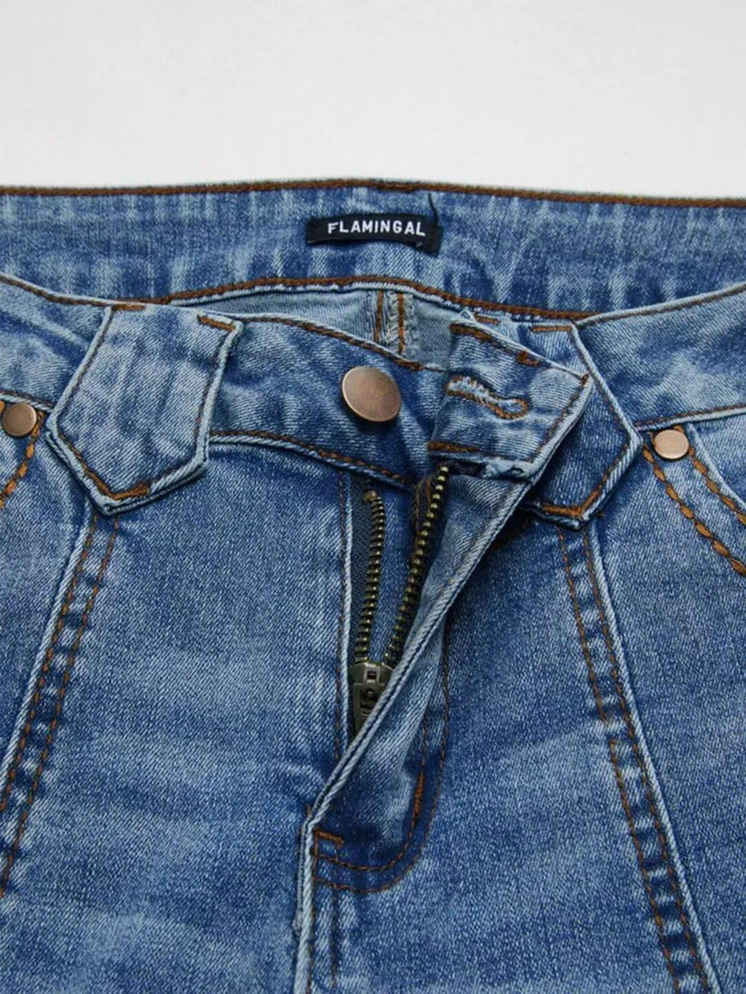 Flamingals Low Rise Bootcut Jeans for Women Wash Contrast Stitch Seam Front Flare Jeans