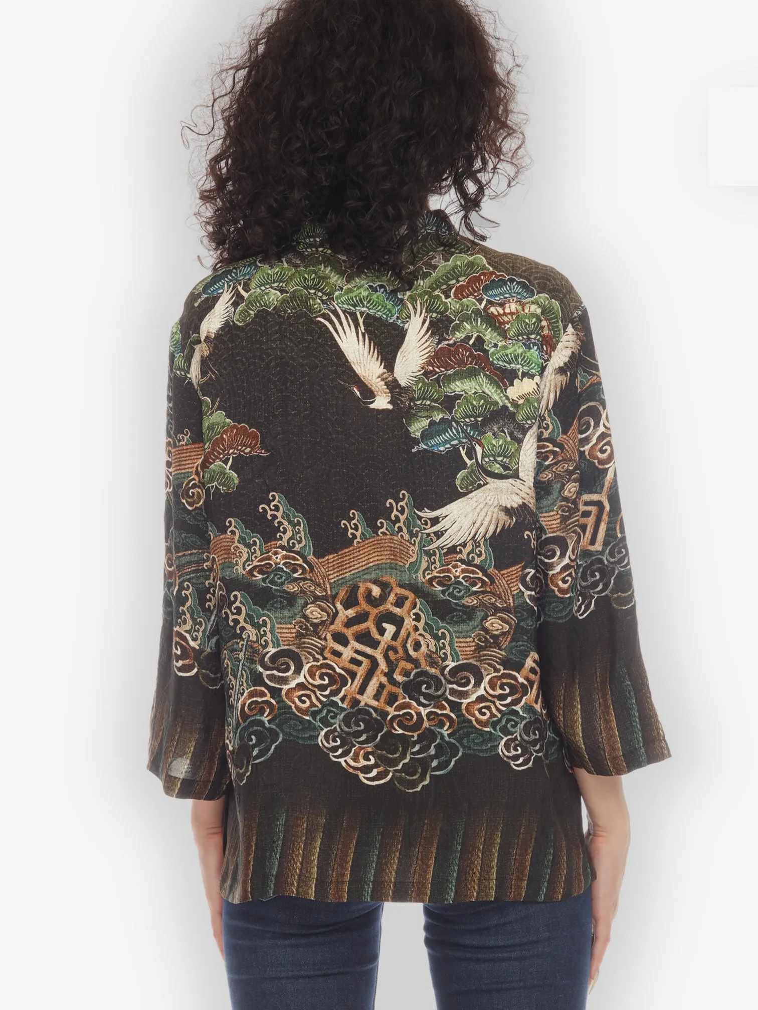 Geometric Waves Border Silk Blouse