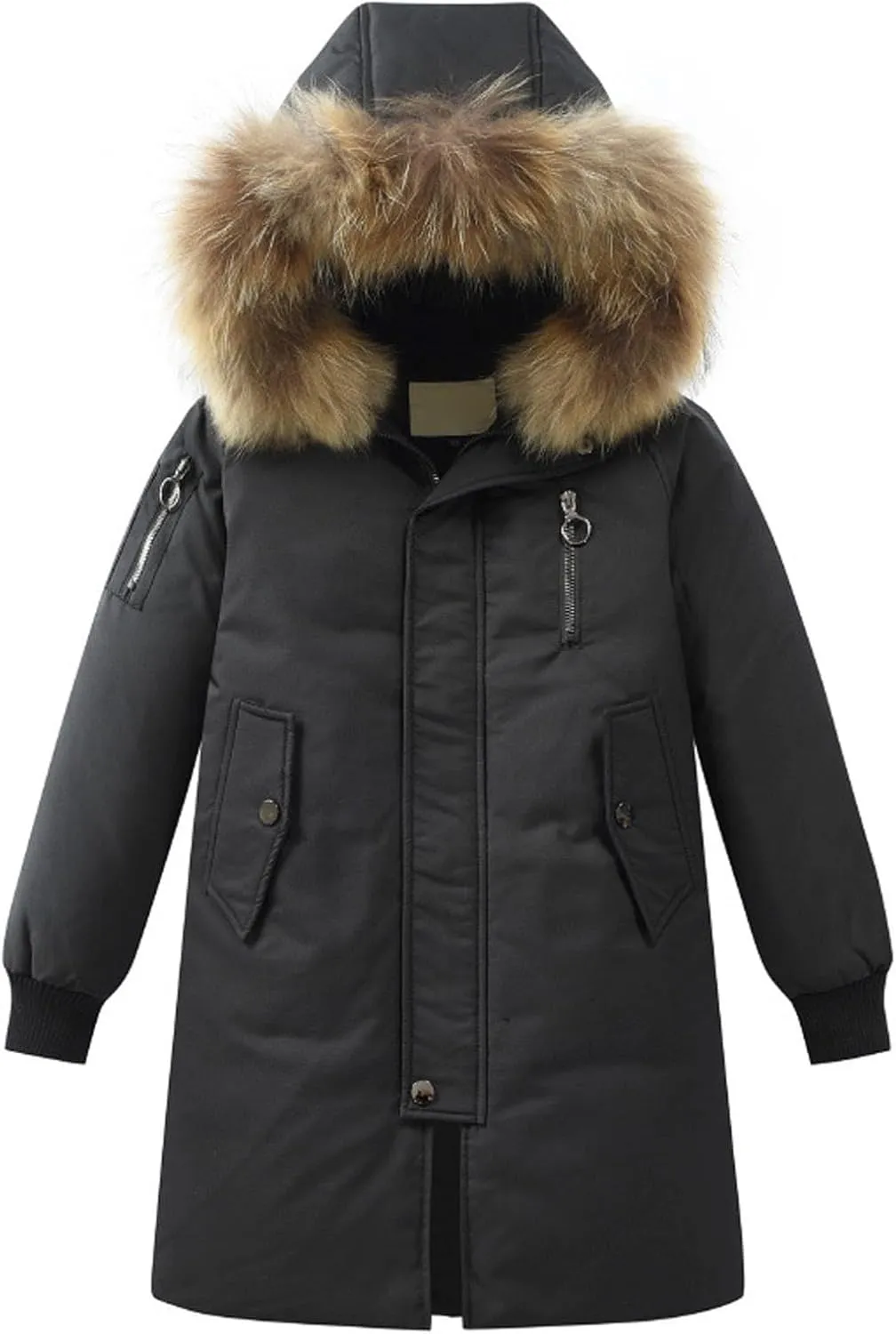 Girls Boys Long Winter Coat Heavyweight Puffer Jacket Insulated Parka with Fu Hooded Padded Down Coat for Kids