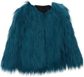 Girls Faux-Fur Jacket Coat Kids Fall Winter Thick Fleece Fuzzy Warm Outwear Tops Fashion Purple Fur Coat