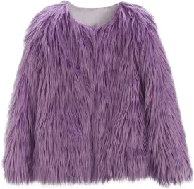 Girls Faux-Fur Jacket Coat Kids Fall Winter Thick Fleece Fuzzy Warm Outwear Tops Fashion Purple Fur Coat