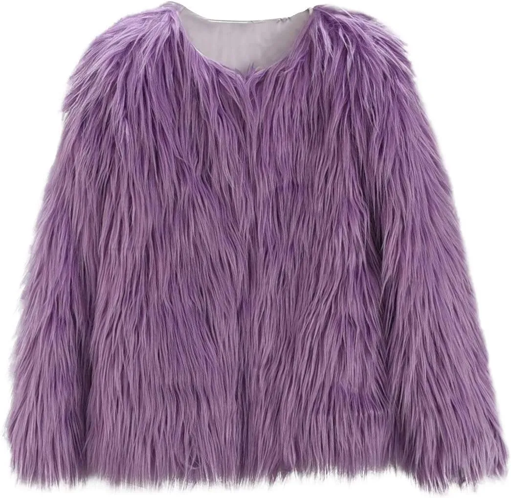 Girls Faux-Fur Jacket Coat Kids Fall Winter Thick Fleece Fuzzy Warm Outwear Tops Fashion Purple Fur Coat