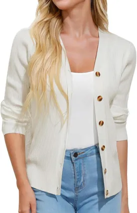 GRACE KARIN Women's Button Up V Neck Long Sleeve Soft Basic Knit Cardigan Sweater