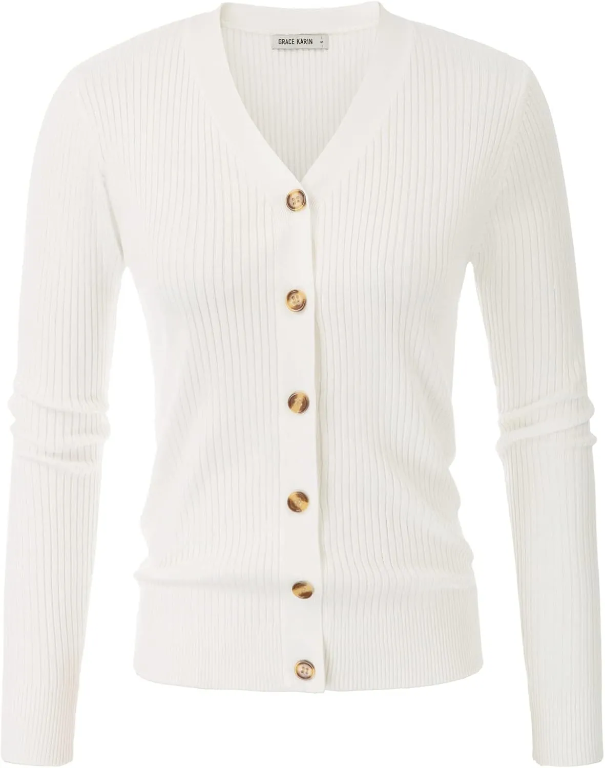 GRACE KARIN Women's Button Up V Neck Long Sleeve Soft Basic Knit Cardigan Sweater