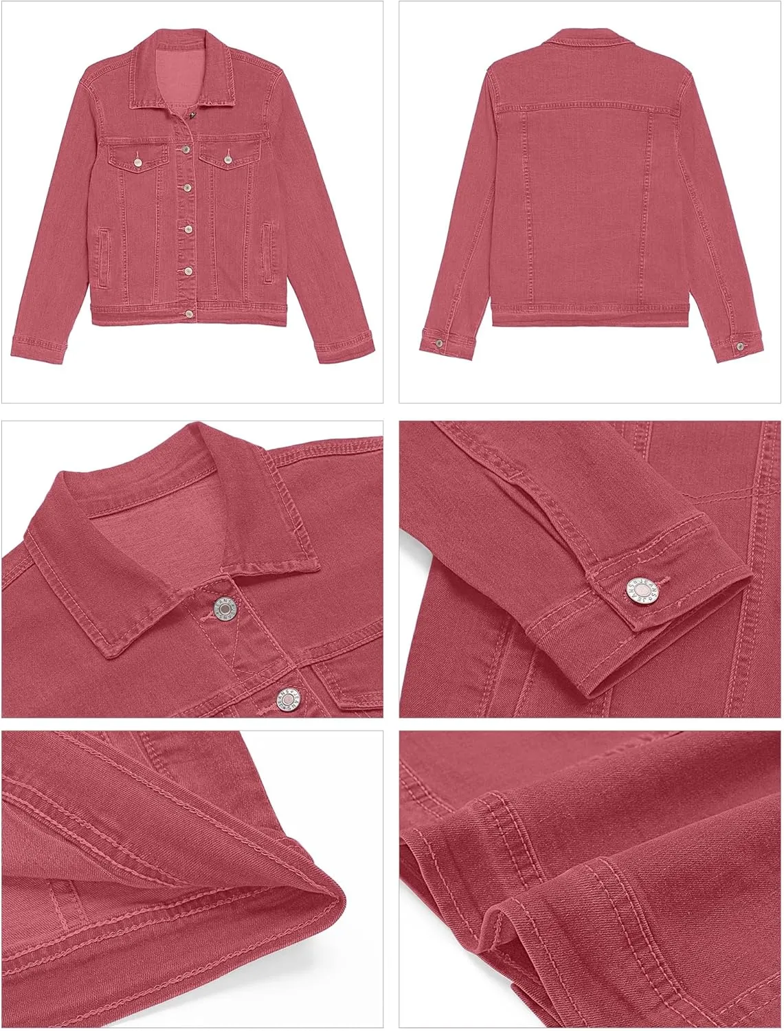 GRAPENT Women's Basic Button Down Long Sleeve Stretchy Jean Trucker Denim Jacket