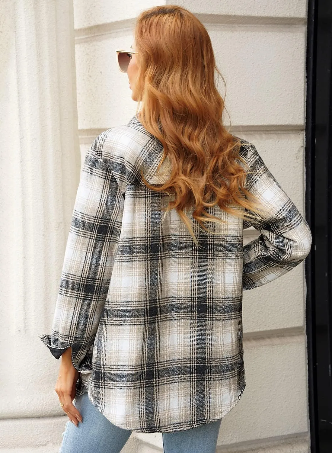 GRAPENT Women's Oversized Plaid Button Down Shirt Quilted Lined Shacket Jacket