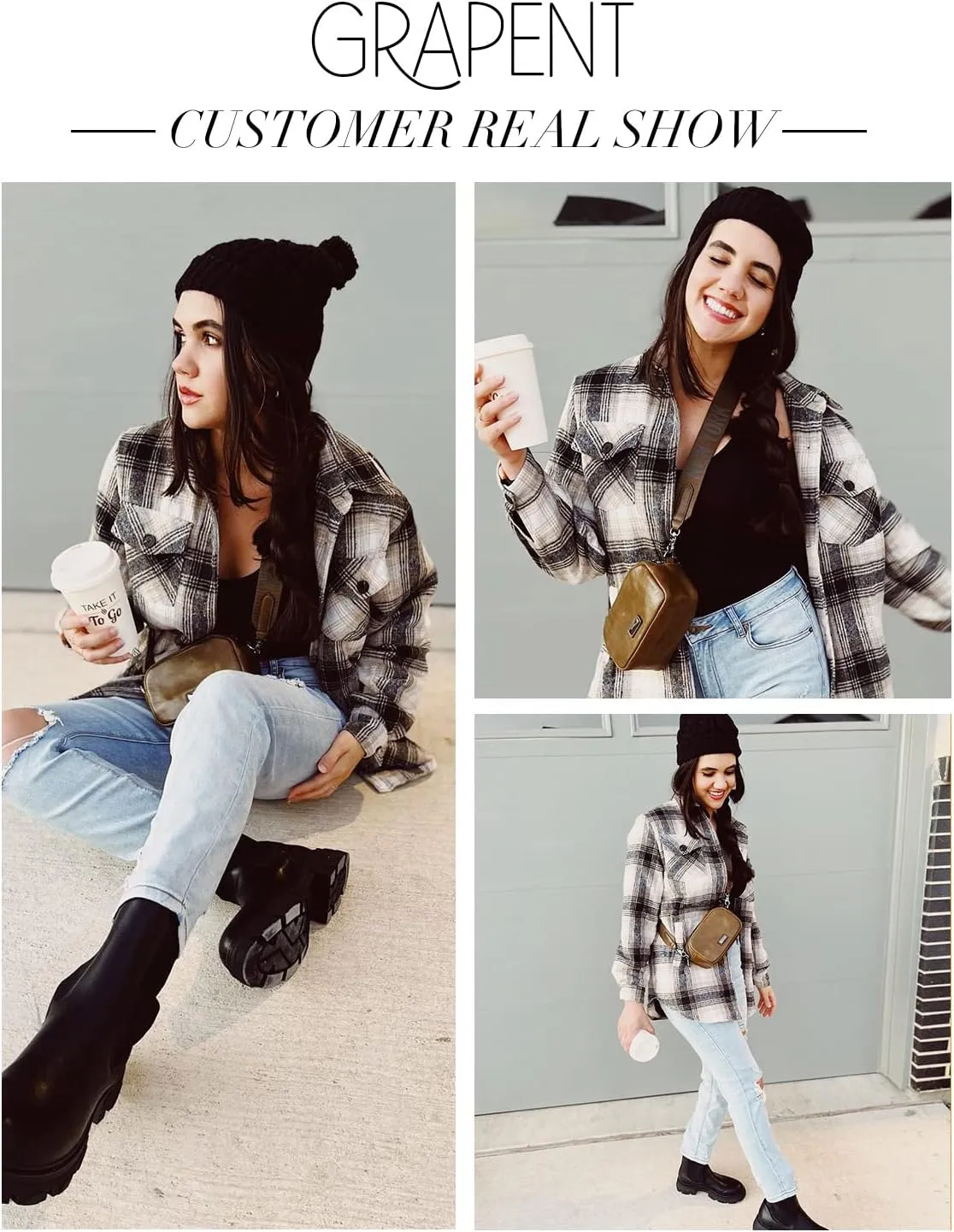 GRAPENT Women's Oversized Plaid Button Down Shirt Quilted Lined Shacket Jacket