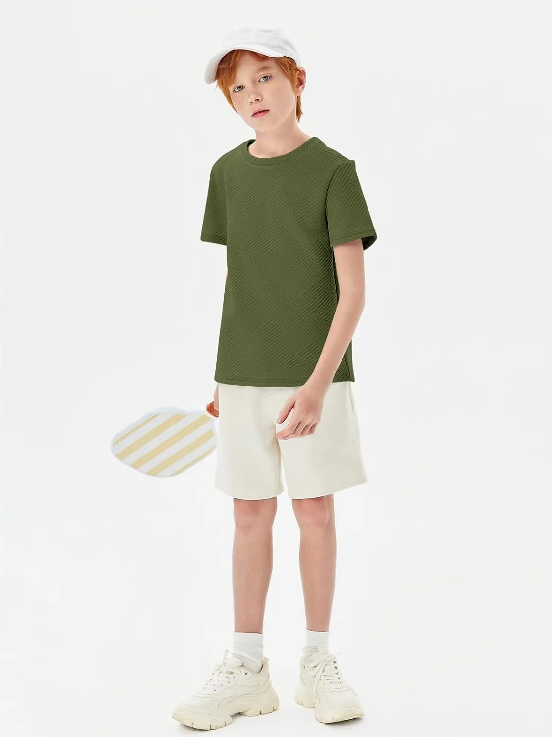 Haloumoning Boys Geometric Texture T-Shirts Kids Fashion Crewneck Short Sleeve Loose Tops Tees 5-14 Years