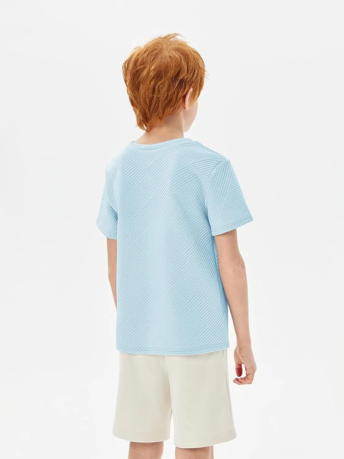 Haloumoning Boys Geometric Texture T-Shirts Kids Fashion Crewneck Short Sleeve Loose Tops Tees 5-14 Years