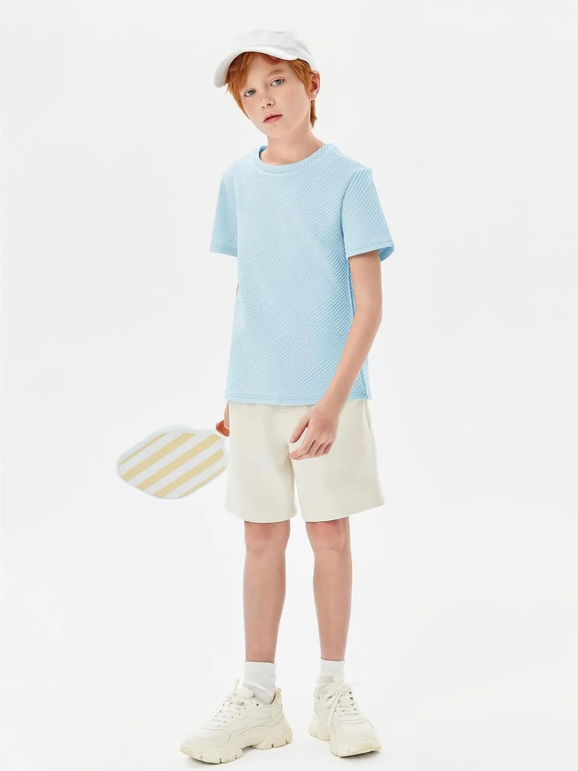 Haloumoning Boys Geometric Texture T-Shirts Kids Fashion Crewneck Short Sleeve Loose Tops Tees 5-14 Years