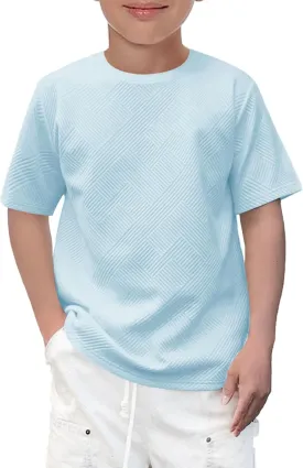 Haloumoning Boys Geometric Texture T-Shirts Kids Fashion Crewneck Short Sleeve Loose Tops Tees 5-14 Years