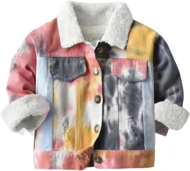 Hotmiss Toddler Baby Boys Girls Fleece Lined Denim Jacket Thicken Kids Fleece Jean Jacket Coat Winter Outwear