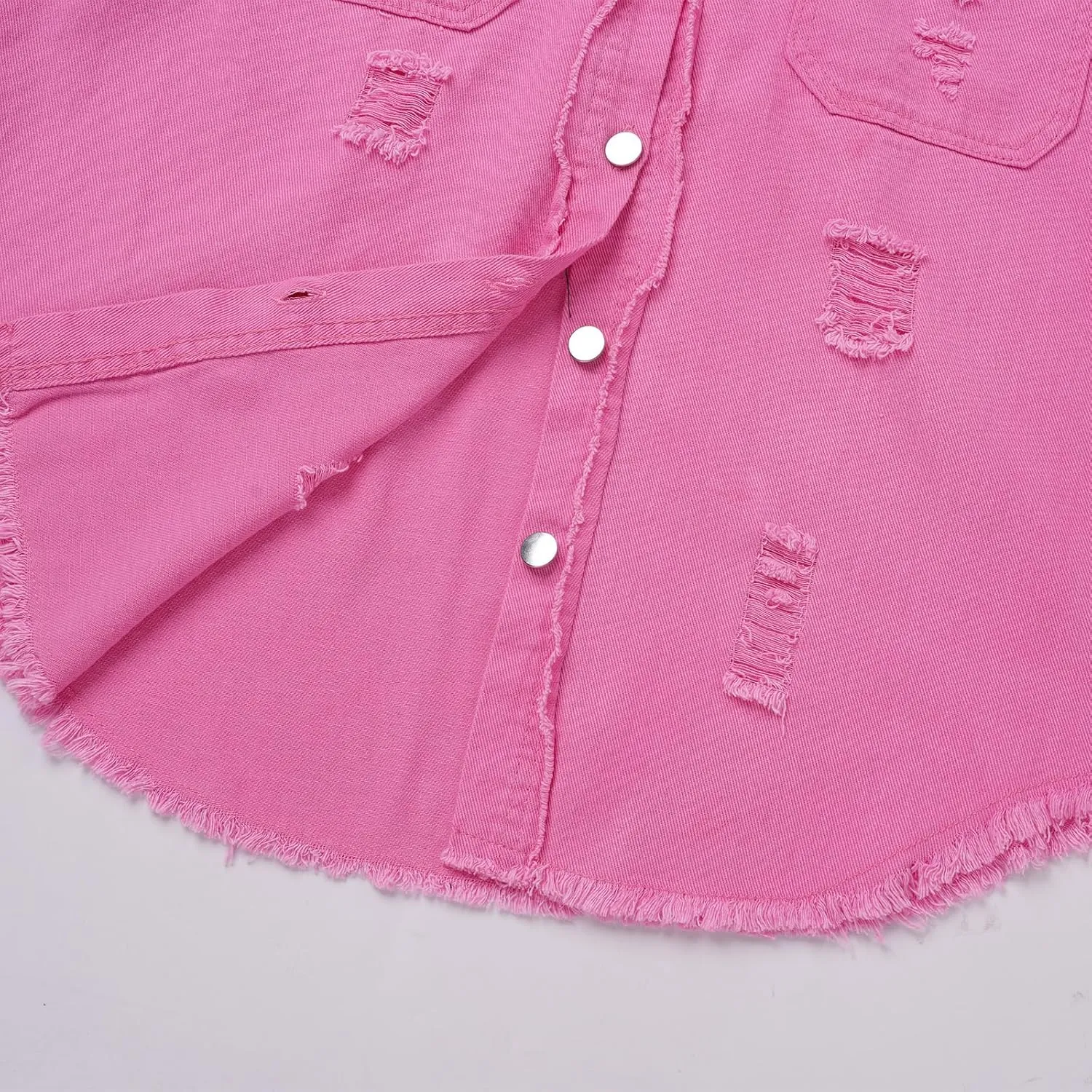 IDOPIP Denim Jacket for Women Distressed Ripped Jean Jackets Long Sleeve Casual Button Down Frayed Trucker Shacket Shirts