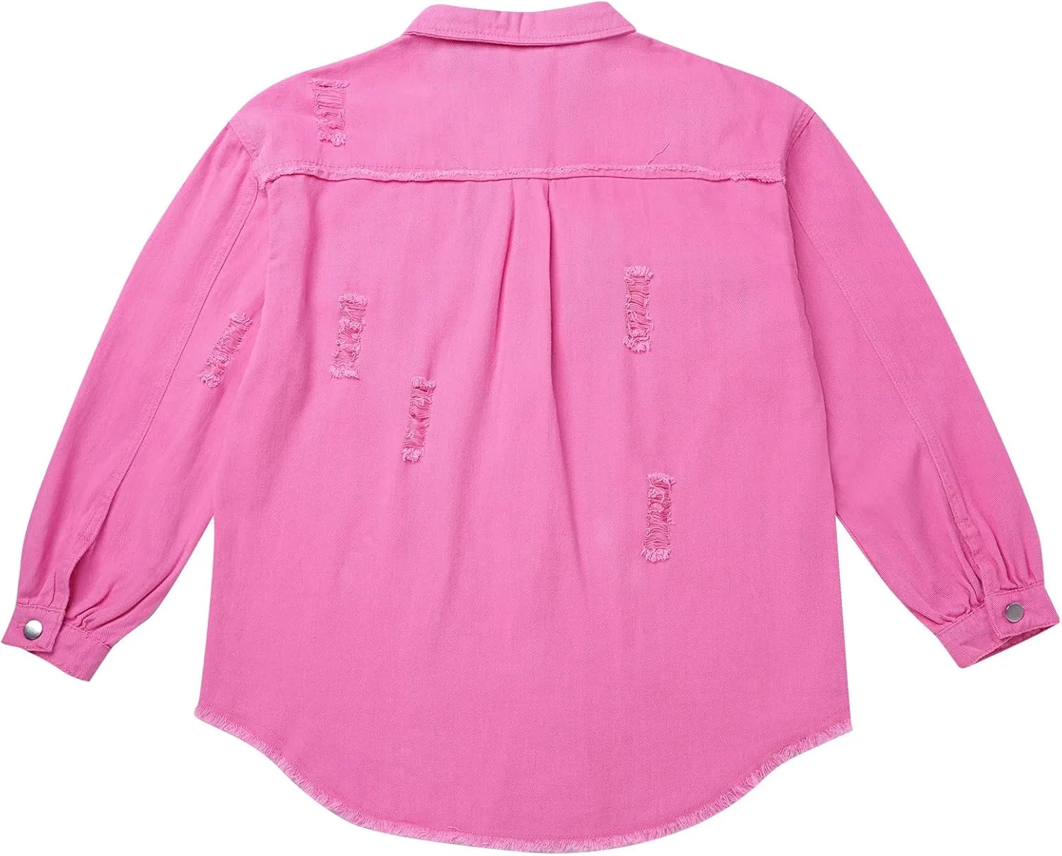 IDOPIP Denim Jacket for Women Distressed Ripped Jean Jackets Long Sleeve Casual Button Down Frayed Trucker Shacket Shirts