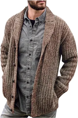 Jackets for Men Cardigan Europe and America Solid Color Long Sleeve Slim Fit Knit Sweater Coat Jackets