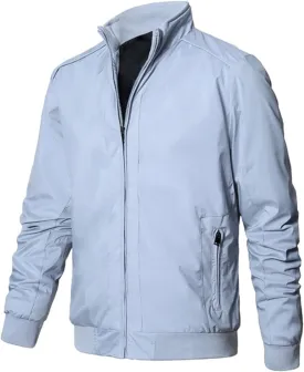 Jackets for Men, Men's Bomber Jacket Lightweight Jacket Full Zip Solid Color Windbreaker Casual Stylish Golf Jacket