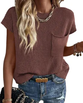 KIRUNDO Short Sleeve Sweater for Women 2025 Casual Sweater Vest Cotton Knit Pullover Tank Tops Trendy Spring Summer Outfits