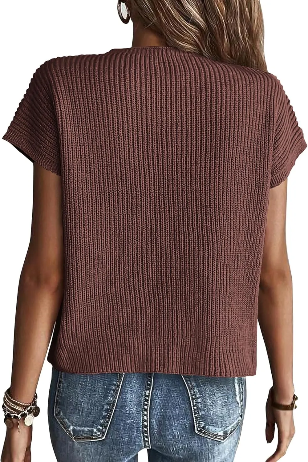 KIRUNDO Short Sleeve Sweater for Women 2025 Casual Sweater Vest Cotton Knit Pullover Tank Tops Trendy Spring Summer Outfits