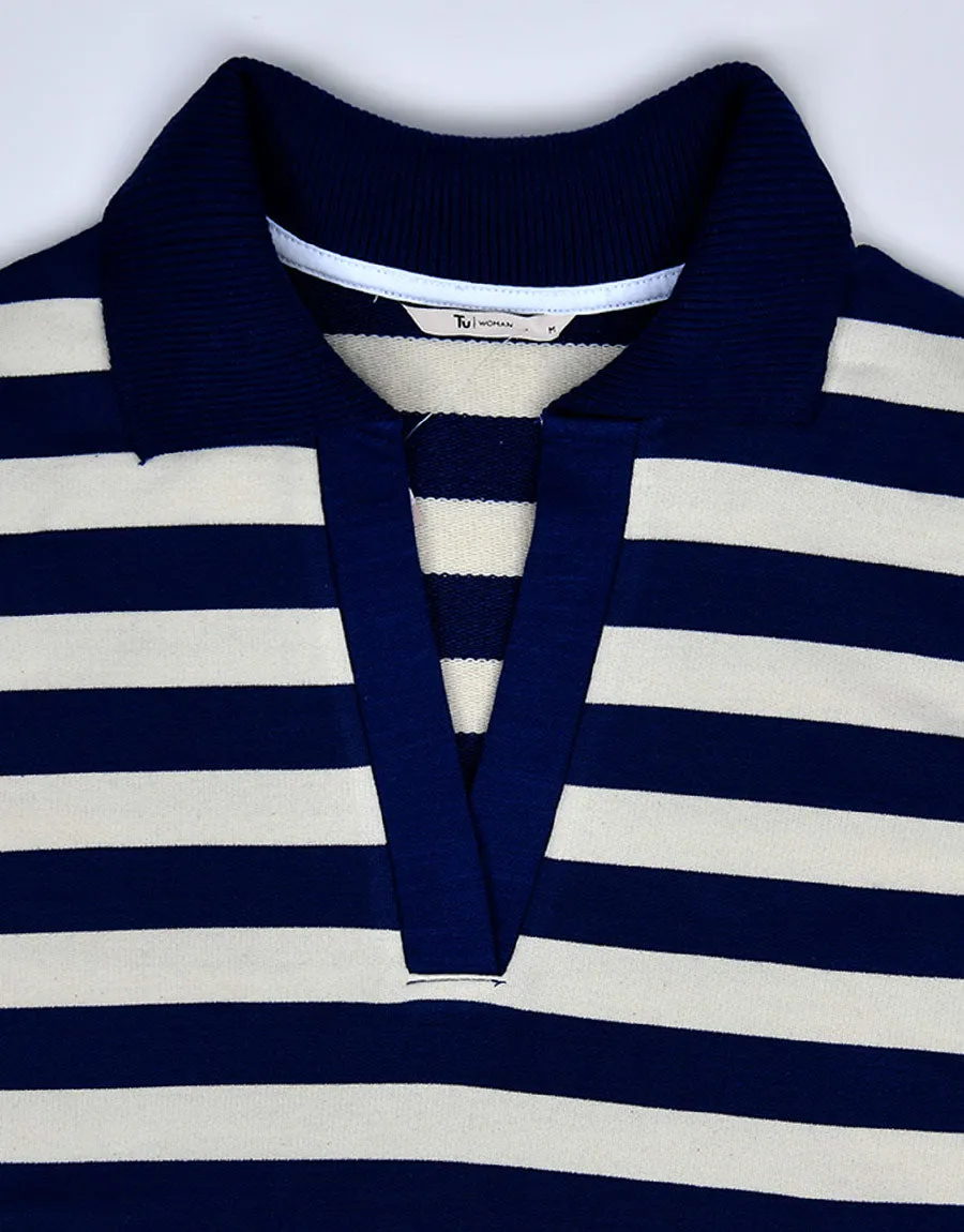 Ladies Sweater, Navy Stripe