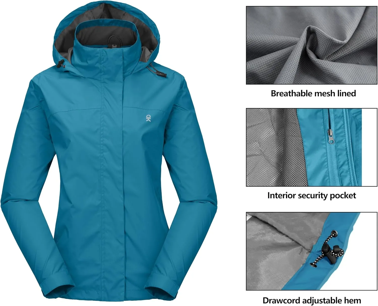 Little Donkey Andy Womens Waterproof Rain Jacket Lightweight Outdoor Windbreaker Rain Coat Shell for Hiking, Travel