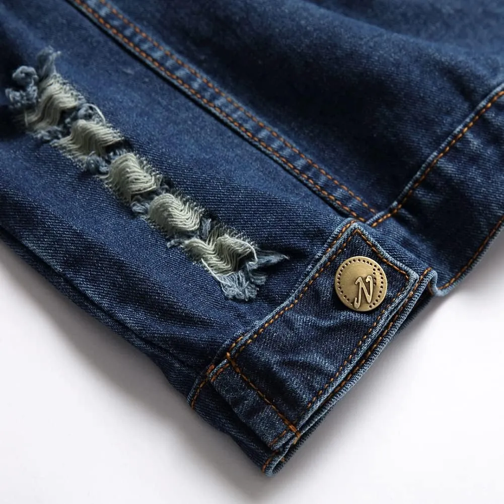 Men's Denim Vest,Sleeveless Jacket Slim Fit Vintage Casual Ripped Summer Jean Vest for Men