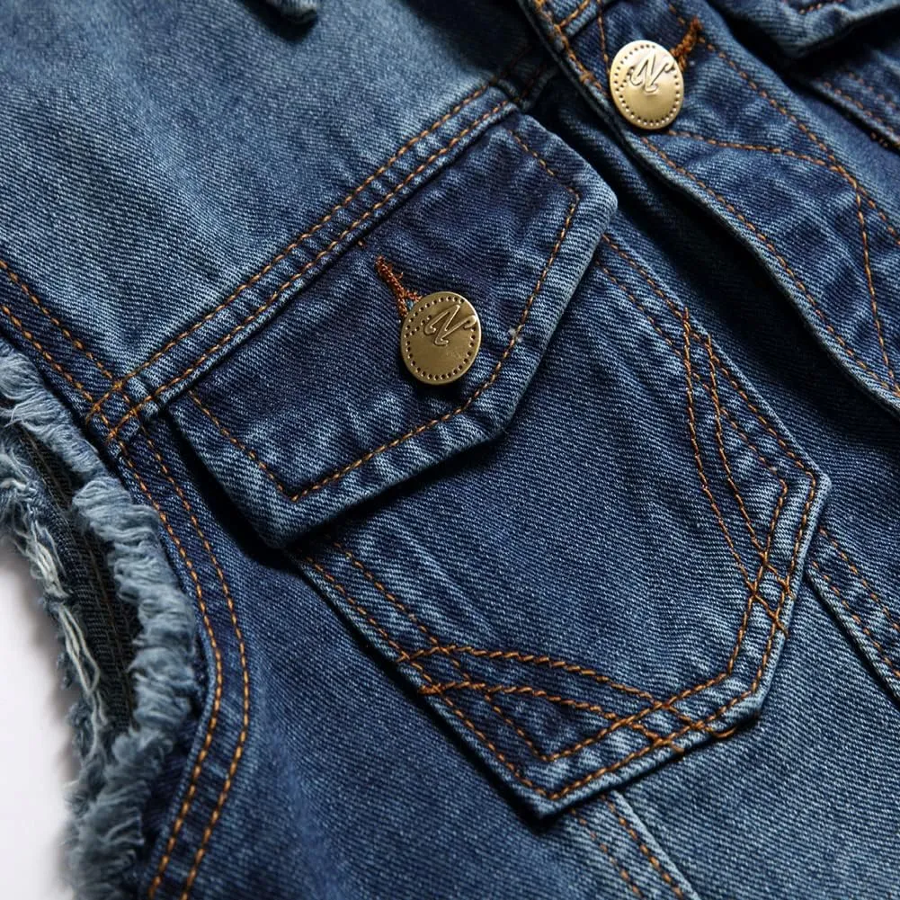 Men's Denim Vest,Sleeveless Jacket Slim Fit Vintage Casual Ripped Summer Jean Vest for Men
