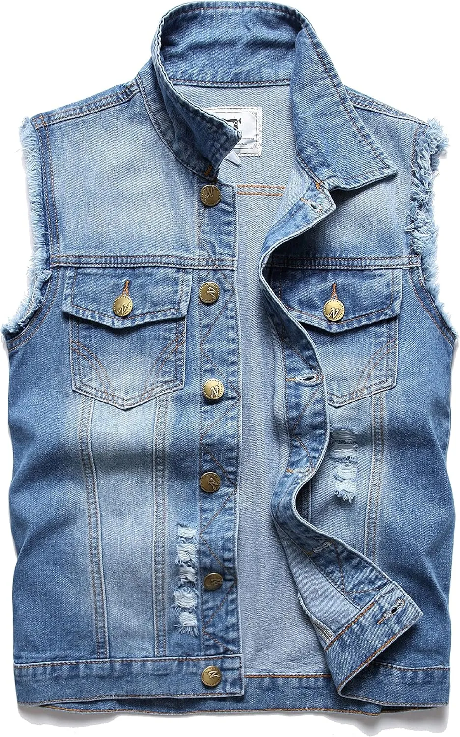 Men's Denim Vest,Sleeveless Jacket Slim Fit Vintage Casual Ripped Summer Jean Vest for Men