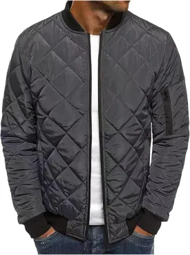 Mens Flight Bomber Jacket Relaxed Fit Diamond Quilted Varsity Jackets Fall Winter Lightweight Padded Coat Outwear