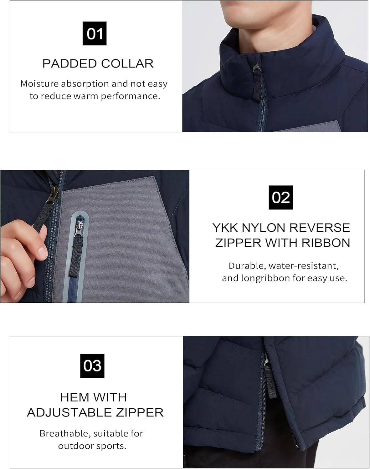 Men's Lightweight Puffer Jacket Insulated Water-Resistant Outdoor Winter Down Jacket for Men