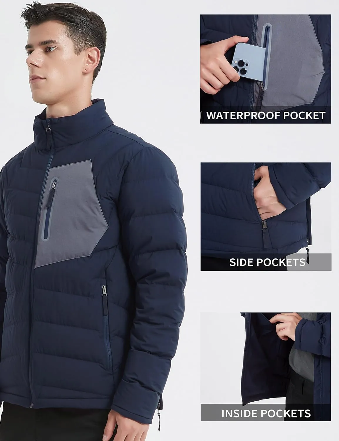 Men's Lightweight Puffer Jacket Insulated Water-Resistant Outdoor Winter Down Jacket for Men