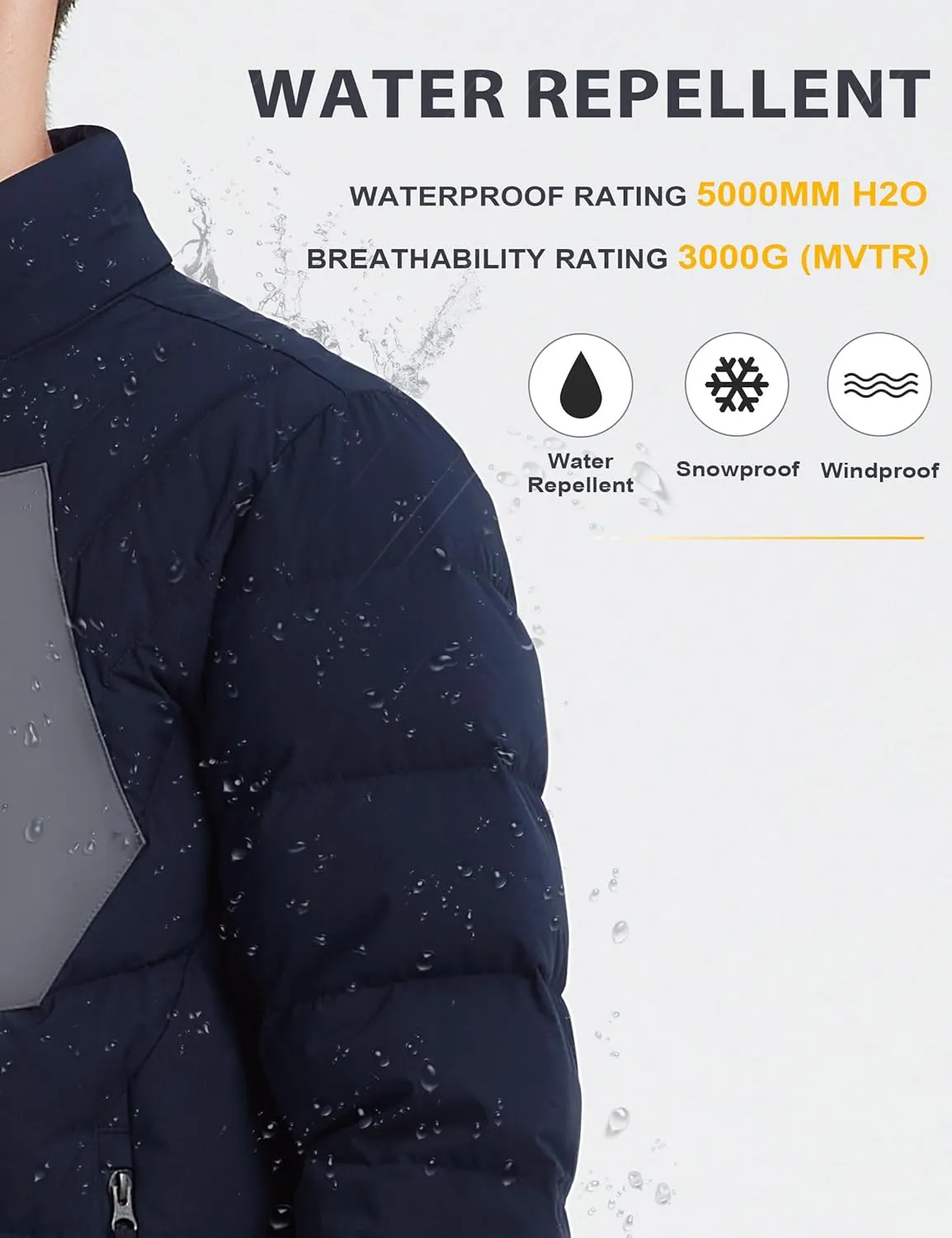 Men's Lightweight Puffer Jacket Insulated Water-Resistant Outdoor Winter Down Jacket for Men
