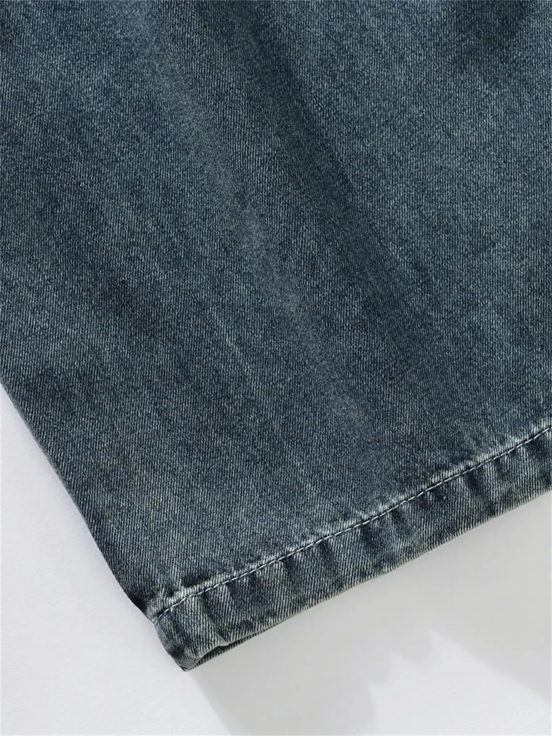 Men's Summer Straight Jeans Multi-Pockets Wide Leg Denim Cargo Pants Lightweight Baggy Jeans Trousers