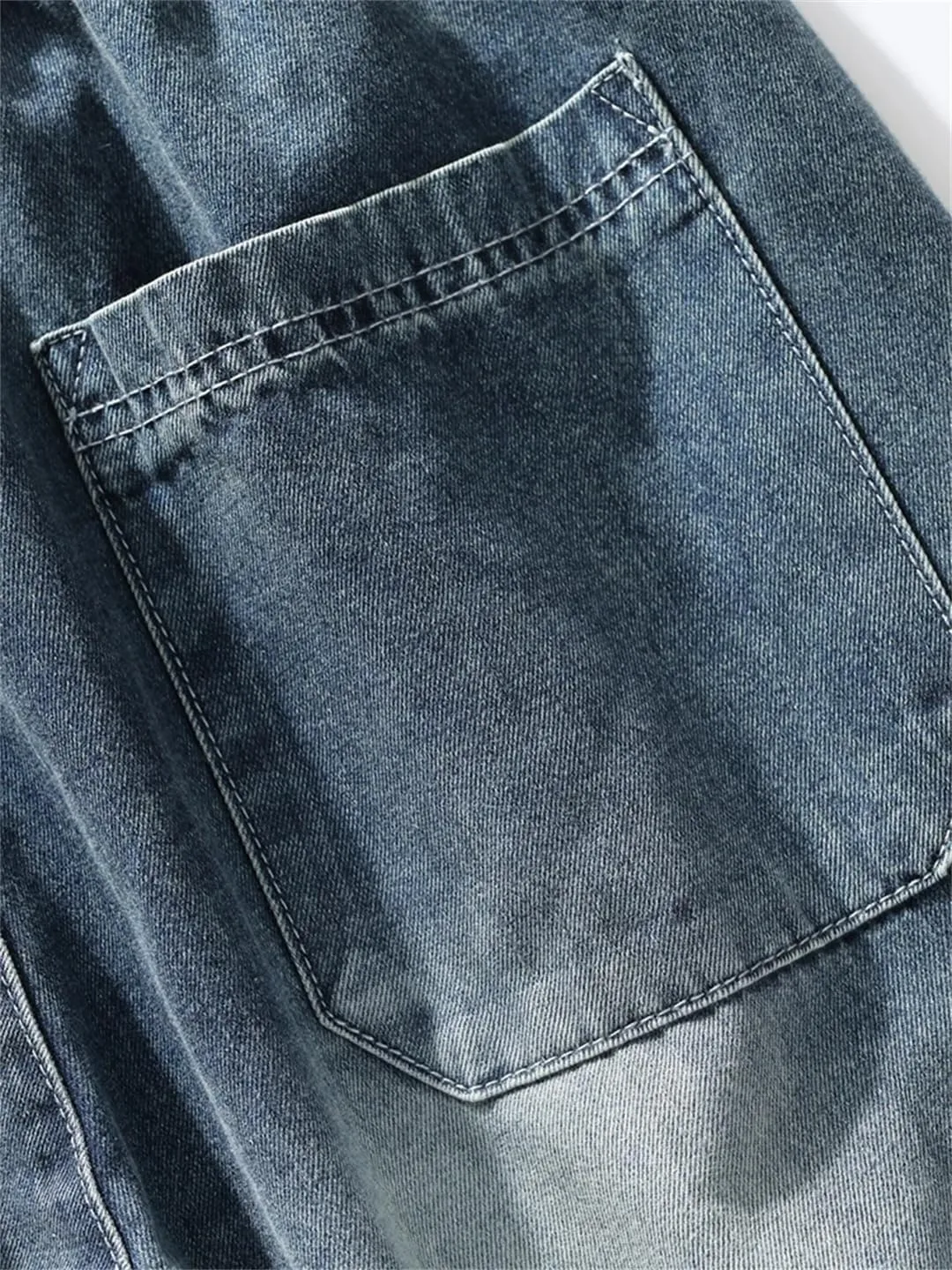 Men's Summer Straight Jeans Multi-Pockets Wide Leg Denim Cargo Pants Lightweight Baggy Jeans Trousers