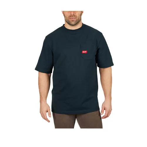 Milwaukee 601BL-2X Heavy Duty Pocket T-Shirt (601), Short Sleeve, Blue, 2X