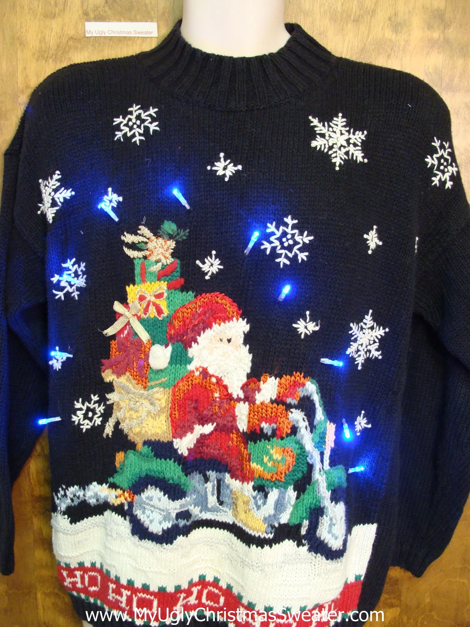 Motorcycle Santa Ugly Christmas Sweater with Lights
