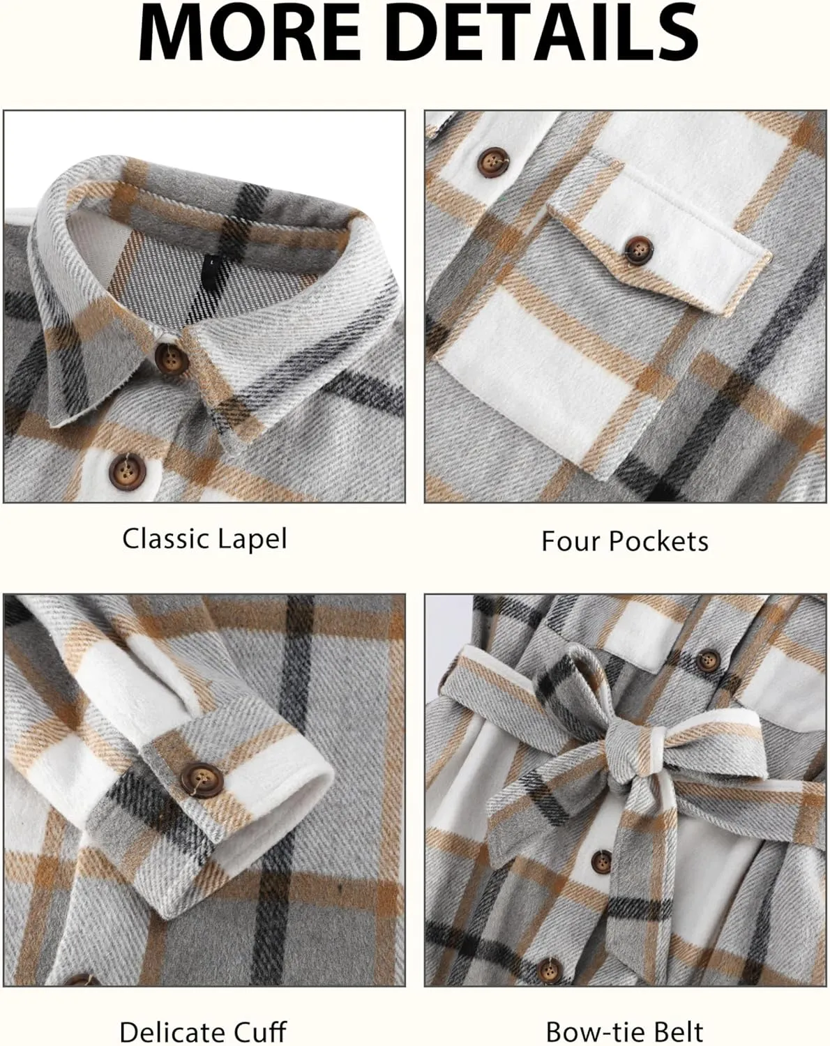 NIeyook Plaid Shacket Jacket Women Button Down Long Flannel Shirt Fall Oversized Jackets Casual Shaket Lapel Winter Coats