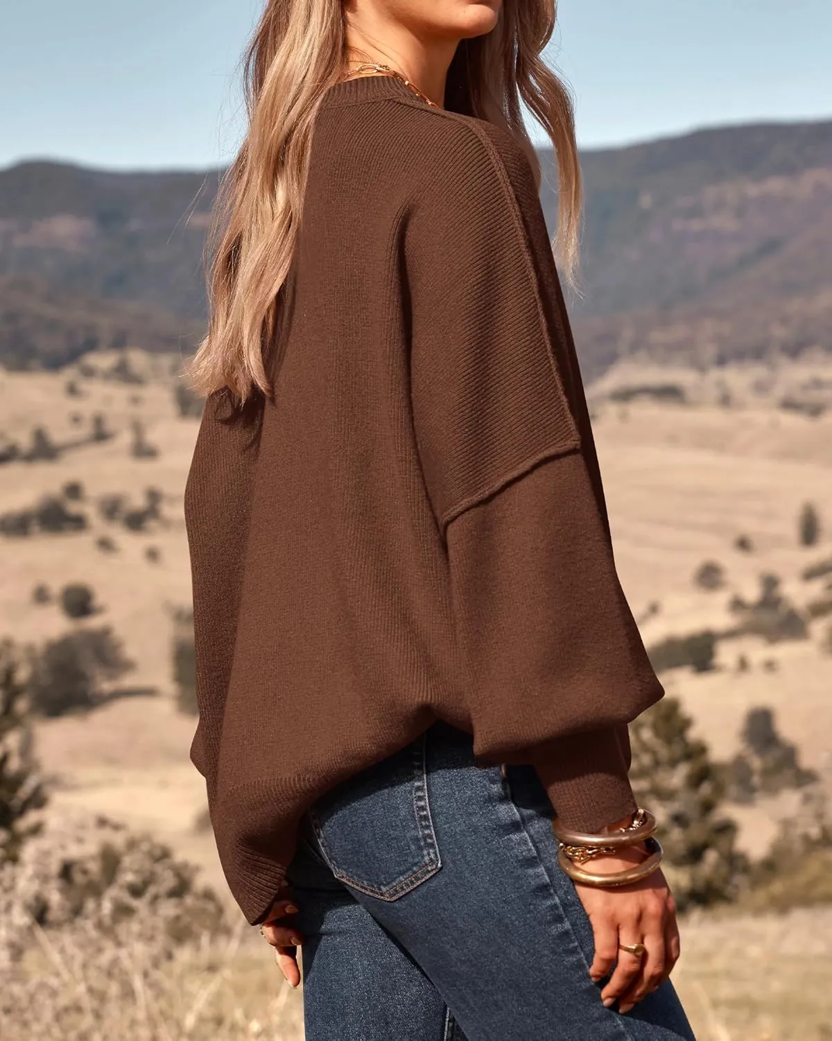 PRETTYGARDEN Women's Oversized Sweater 2025 Casual Fall Outfits Crewneck Long Sleeve Side Slit Chunky Knit Pullover Tops