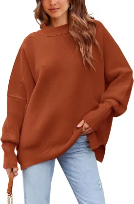PRETTYGARDEN Women's Oversized Sweater 2025 Casual Fall Outfits Crewneck Long Sleeve Side Slit Chunky Knit Pullover Tops