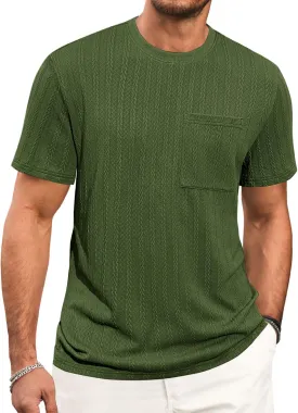 Runcati Mens Short Sleeve T-Shirts Casual Knit Texture Crewneck Pocket Tee Tops Loose Fit Summer Shirt