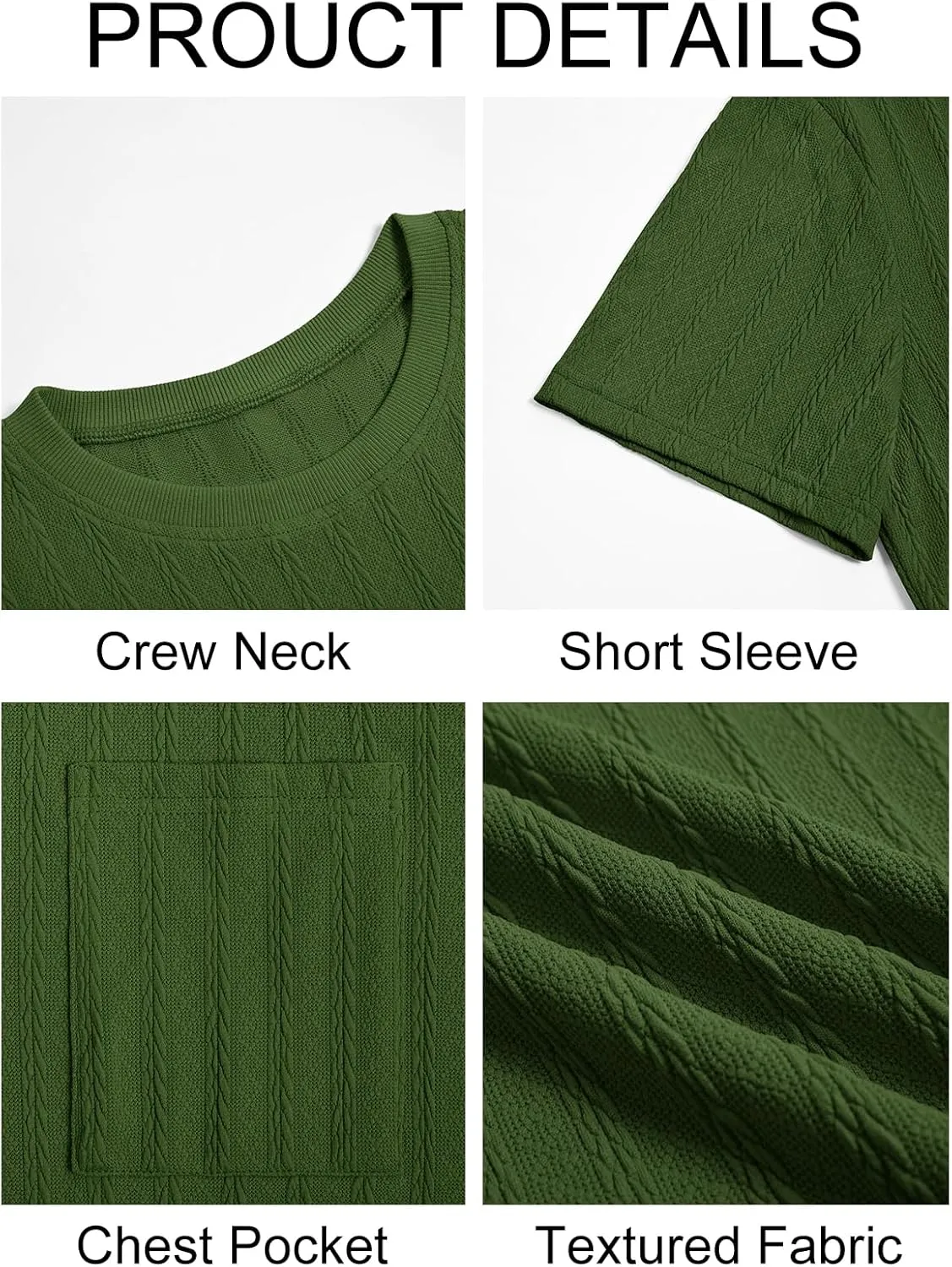 Runcati Mens Short Sleeve T-Shirts Casual Knit Texture Crewneck Pocket Tee Tops Loose Fit Summer Shirt