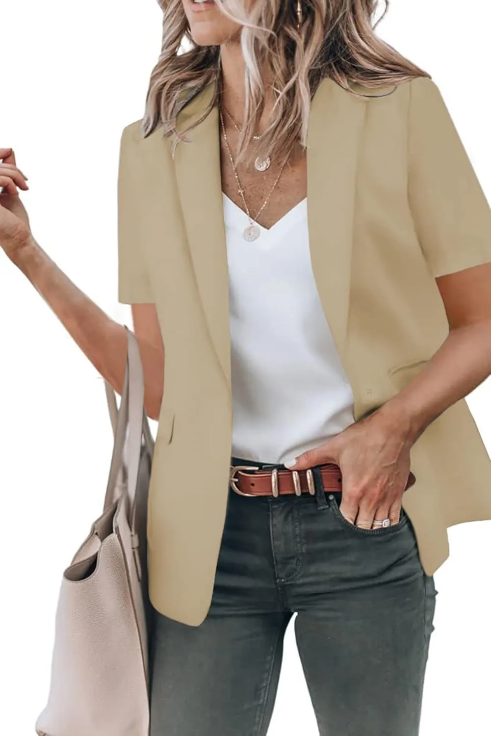 Short Sleeve Blazers for Women Lapel Open Front Office Blazers One Button Casual Summer Blazer Business Suits